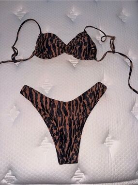 44. Brown & Black Leopard Print Bikini Set